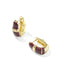 A pair of gold huggie hoop earrings with curved dark red enamel inlays, shown on a clean white background.