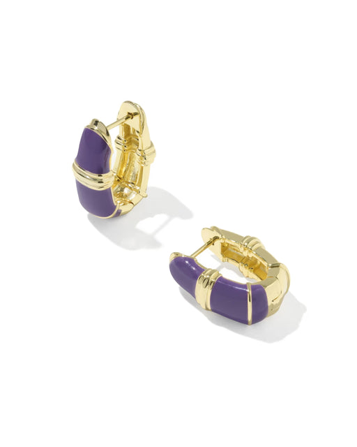 Kendra Scott Courtney Gold Enamel Huggie Earrings in Purple Enamel