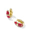 A pair of gold huggie hoop earrings with red enamel inlay, shown on a clean white background with soft shadows.
