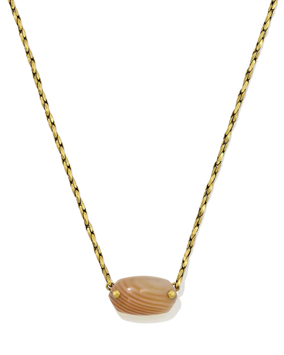 Kendra Scott Elisa Riveted Vintage Gold Short Pendant Necklace in Orange Banded Agate