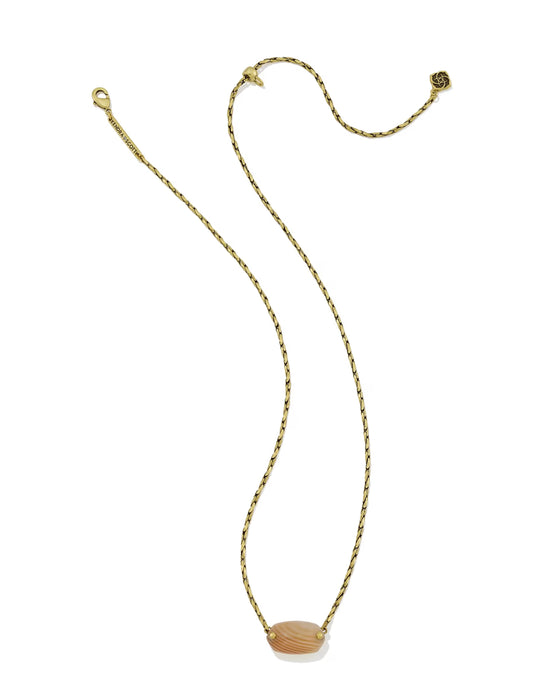 Kendra Scott Elisa Riveted Vintage Gold Short Pendant Necklace in Orange Banded Agate