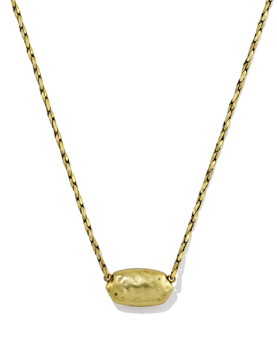 Kendra Scott Elisa Riveted Vintage Gold Short Pendant Necklace in Orange Banded Agate