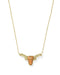 A gold chain necklace featuring a Texas longhorn pendant with a textured orange stone and a small clear crystal accent, shown on a plain white background.
