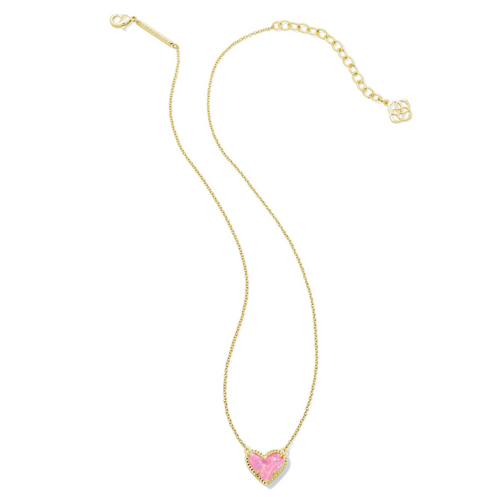 Kendra Scott Ari Heart Gold Pendant Necklace in Pink Iridescent