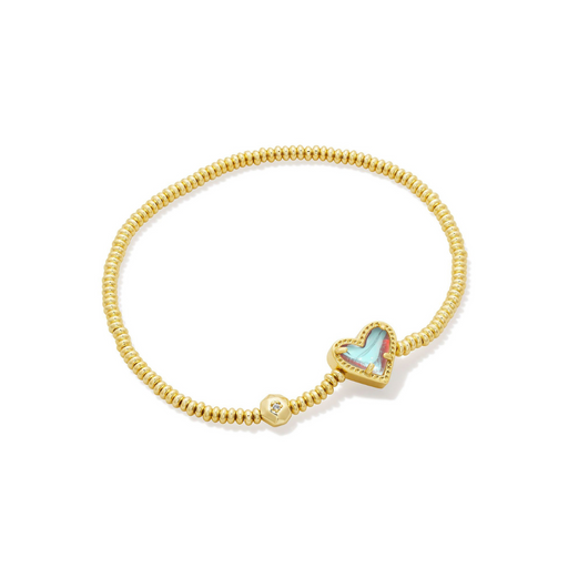 Kendra Scott Ari Heart Gold Stretch Bracelet in Dichroic Glass