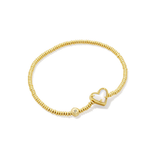 Kendra Scott Ari Heart Gold Stretch Bracelet in Ivory Mother of Pearl