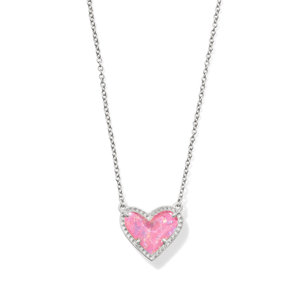 Kendra Scott Ari Heart Silver Pendant Necklace in Pink Iridescent