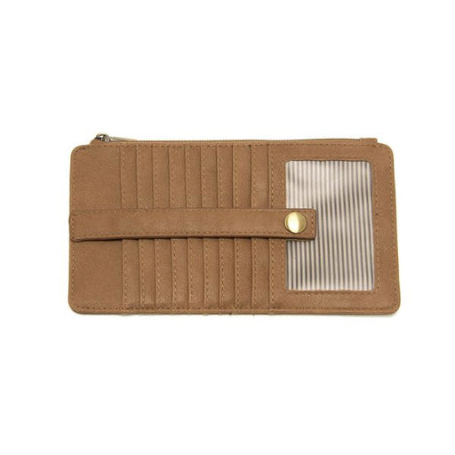 Brown wallet with a clear window on a white background