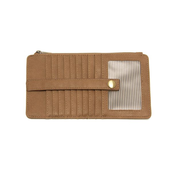 Brown wallet with a clear window on a white background