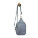 Light blue crossbody bag with a strap on a white background