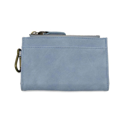 Blue wallet with a zipper on a white background