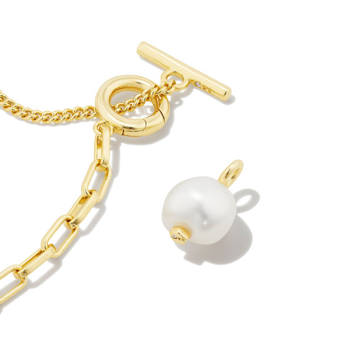 Kendra Scott Leighton Gold Pearl Chain Necklace in White Pearl