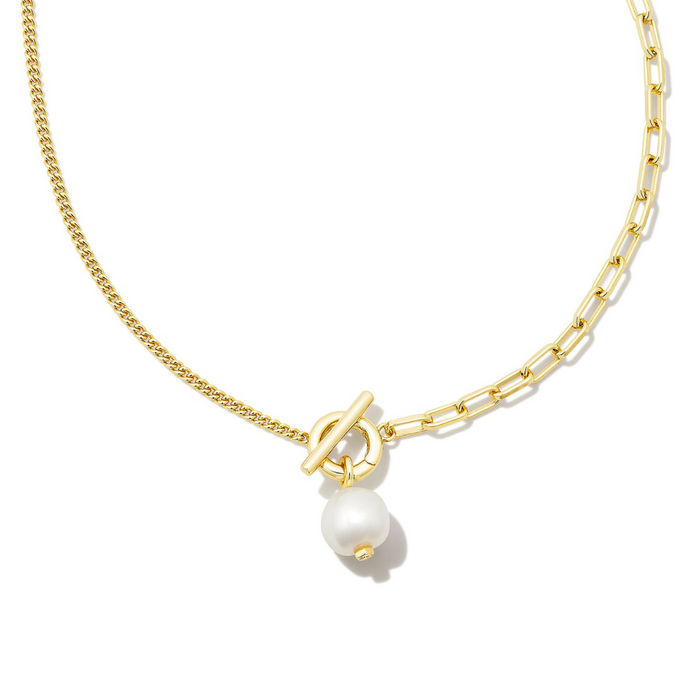 Kendra Scott Leighton Gold Pearl Chain Necklace in White Pearl