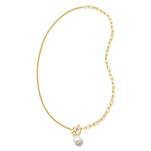Kendra Scott Leighton Gold Pearl Chain Necklace in White Pearl