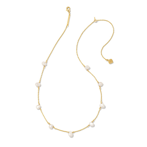 Kendra Scott Leighton Gold Pearl Strand Necklace in White Pearl