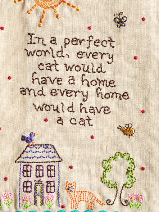 Cat Linen Embroidered Hand Towel