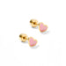 Heart-shaped earrings with pink enamel and gold posts on a white background