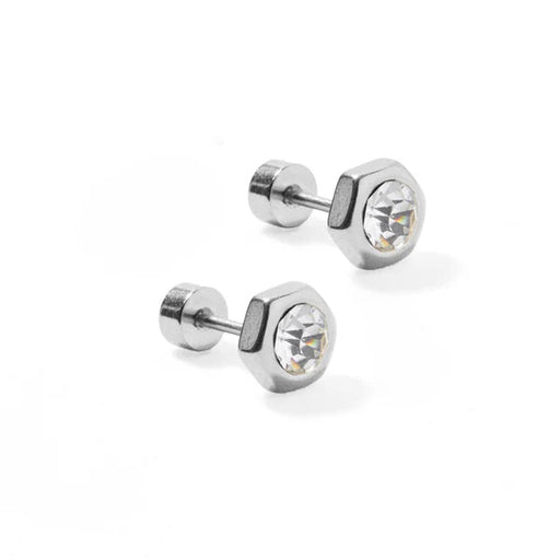 Screwback Stud Earrings - Addison Clear Silver