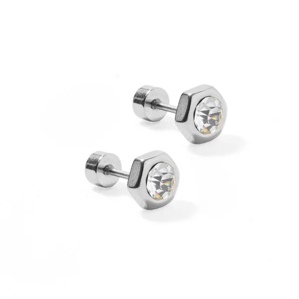 Screwback Stud Earrings - Addison Clear Silver