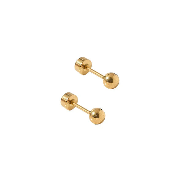 Pair of gold barbell earrings on a white background