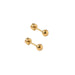 Pair of gold barbell earrings on a white background