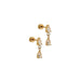 Gold earrings with clear gemstones on a white background