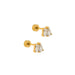 Gold earrings with clear gemstones on a white background