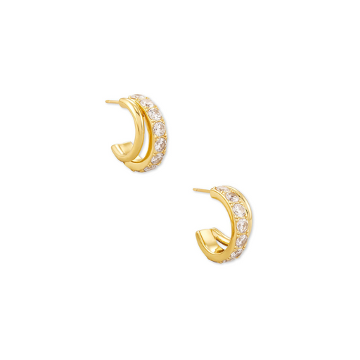 Kendra Scott Livy Gold Huggies in White Crystal