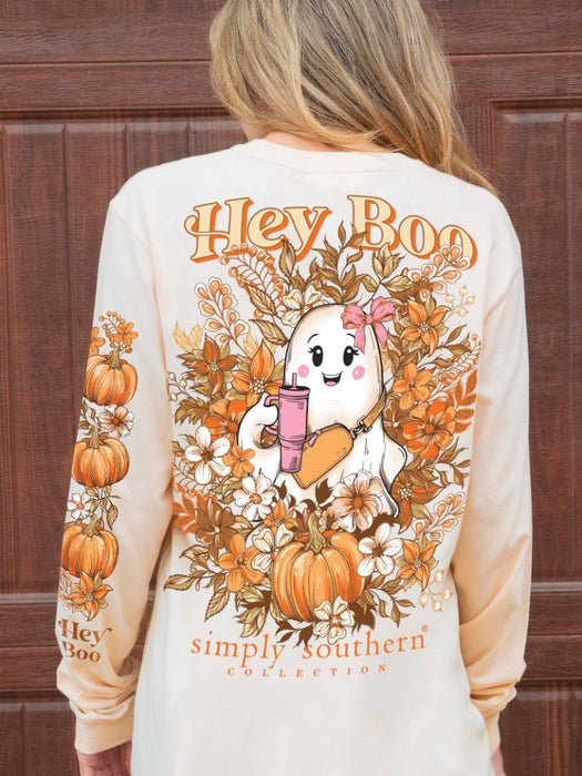 Simply Southern Long Sleeve Hey Boo in Whisper Tan