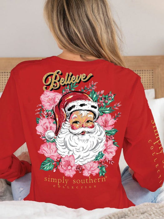 Simply Southern Long Sleeve Floral Santa in Red