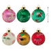 Set of six colorful Christmas ornaments with floral and candy cane designs on a white background.