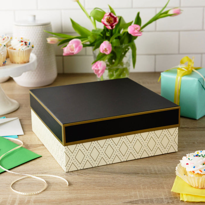 10" Square Gold Diamonds on Cream Gift Box