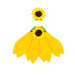 A yellow sunflower costume accessory set on a plain white background, featuring a large flower with layered yellow petals, a brown flower center, and a smaller matching flower above it.