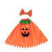Halloween-themed costume with orange skirt, green leaves, and bow tie on a white background