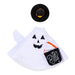 Halloween-themed ghost costume with black hat on a white background