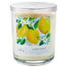 Candle with lemon Grove label featuring lemons and leaves on a white background