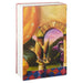 A hardcover book with a colorful fantasy illustration on the cover, featuring an owl, a hooded figure, stars, and an archway. The book is photographed on a clean white background.