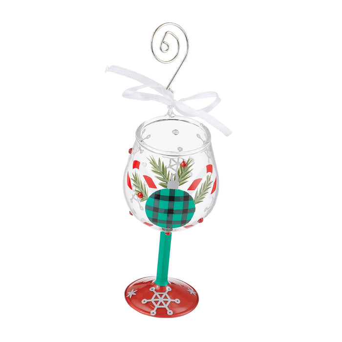 Hallmark Exclusive Mini A Plaid Kind of Christmas Lolita Wine Glass Ornament