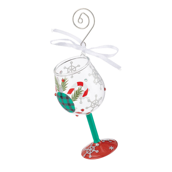 Hallmark Exclusive Mini A Plaid Kind of Christmas Lolita Wine Glass Ornament