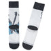 White socks with black accents and a graphic design on a white background