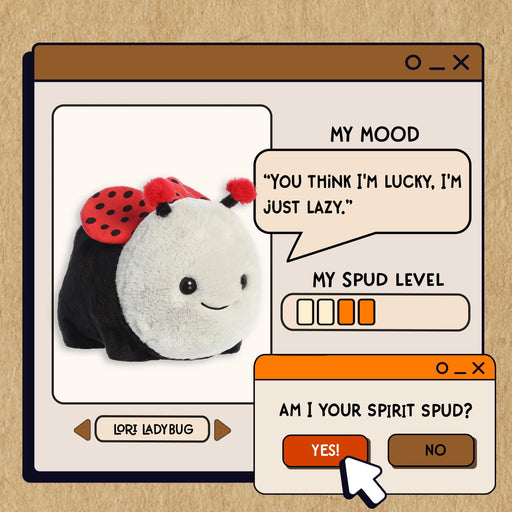 Illustrated plush toy with ladybug on a digital interface screen