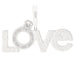 Silver 'LOVE' pendant with intricate designs on a white background