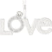 Silver 'LOVE' pendant with a diamond on a white background