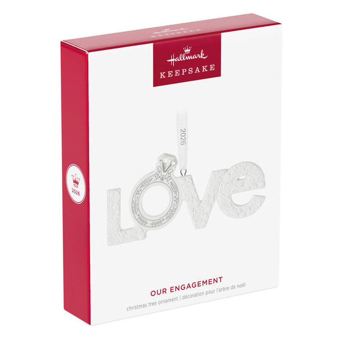 Hallmark Keepsake Christmas ornament packaging with 'Love' design on a white background