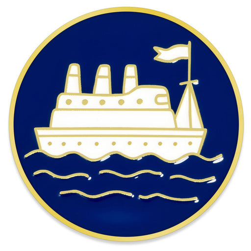 Gold ship emblem on a blue background