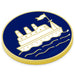 Gold ship emblem on a blue background