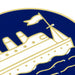 Logo of a cruise ship with a white flag on a blue background