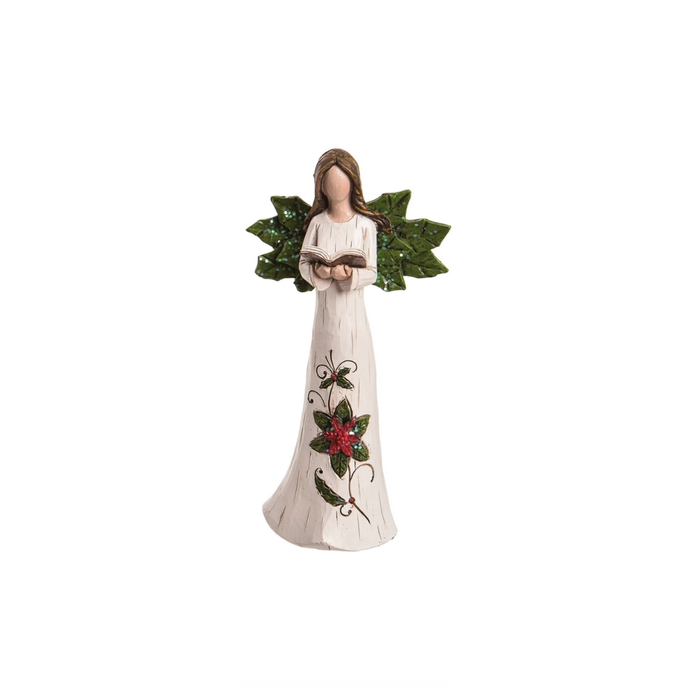 Holly Leaves Christmas Angel Resin Figurine