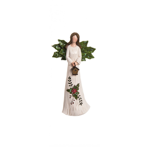 Holly Leaves Christmas Angel Resin Figurine