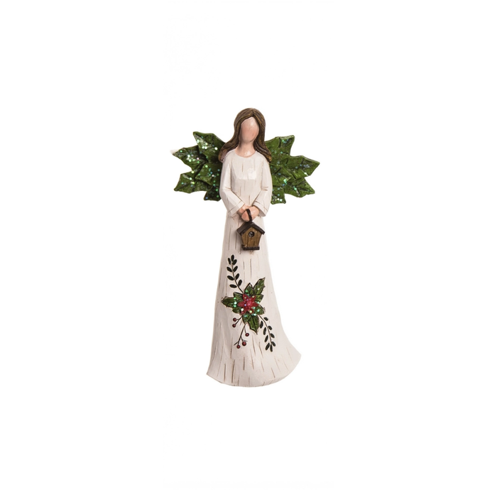 Holly Leaves Christmas Angel Resin Figurine